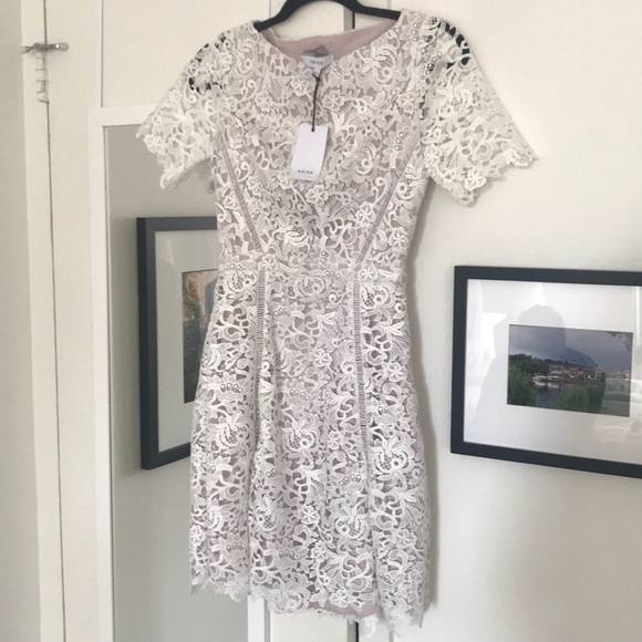 Reiss Elania-Lace Fit & Flare Dress, off white ash